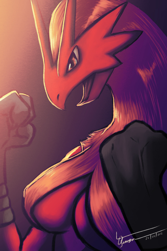 2016 anthro athosvds avian beak biped blaziken breasts bust_portrait clenched_fists female hair hi_res nintendo nipple_outline non-mammal_breasts nude open_mouth pokemon pokemon_(species) portrait solo standing video_games // 1133x1700 // 1.8MB