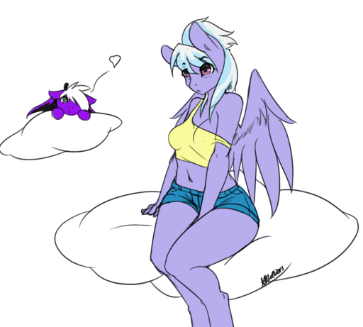 2013 <3 anthro anthrofied avante92 blue_hair bottomwear breasts cleavage clothed clothing cloud cloud_chaser_(mlp) duo equid equine fan_character feathered_wings feathers female green_eyes hair horse mammal multicolored_hair off_shoulder pegasus purple_body purple_eyes purple_feathers shirt shorts simple_background sitting topwear two_tone_hair white_background white_hair wings // 1280x1152 // 378.6KB
