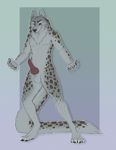 animal_genitalia anthro arctic_wolf canid canine canis erection felid genitals hi_res hybrid knot looking_at_viewer male mammal pantherine penile_spines penis snow_leopard solo spots wolf yaroul // 989x1280 // 115.2KB