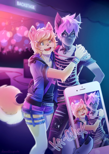 anthro blue_eyes canid canine caninelove canis cellphone clothed clothing digital_media_(artwork) domestic_dog girly green_eyes heterochromia hi_res holding_object male mammal nightclub phone photo piercing shaded tay_mizami // 848x1200 // 1.6MB