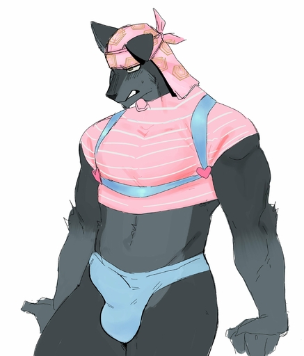 anthro balls bulge canid canine canis clothing durag frown genitals goon_(goonie_san) goonie-san hi_res male mammal penis scowl solo underwear wolf // 1965x2300 // 260.6KB