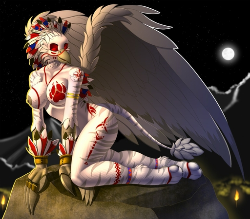 2019 anthro avian beak breasts digital_media_(artwork) feathered_wings feathers female gryphon moon mythological_avian mythology night nipples non-mammal_breasts nude outside rock sky smile solo star starry_sky tales_foxdale white_body white_feathers wings // 1280x1124 // 255.9KB