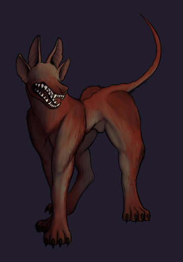 canid canine eyeless feral keadonger male mammal monster muscular muscular_feral muscular_male nightmare_fuel open_mouth quadruped scraggler simple_background solo standing teeth // 837x1197 // 381.1KB