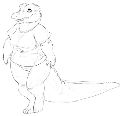 2012 alligator alligatorid anthro bottomless breasts claws clothed clothing conditional_dnp crocodilian female fgs genitals hindpaw monochrome non-mammal_breasts open_mouth paws pussy reptile ridges scales scalie sefeiren shirt simple_background sketch slightly_chubby smile solo topwear white_background // 800x754 // 68.5KB