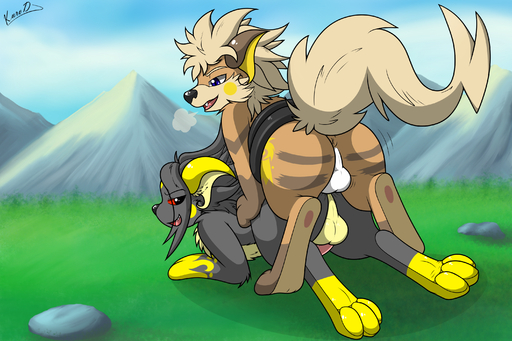 2014 3:2 alternate_color anal anal_penetration anus arcanine backsack balls breath canid canine duo erection fan_character feral from_behind_position generation_1_pokemon genitals growlchu growlithe hair hi_res hybrid interspecies kuroodod kuroodod_(fursona) male malemale male_penetrated male_penetrating male_penetrating_male mammal nude open_mouth penetration penis pokemon_(species) raichu rodent sex teeth video_games // 3000x2000 // 4.6MB