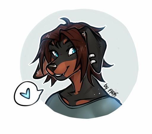 2020 <3 anthro black_nose blue_eyes canid canine canis digital_media_(artwork) domestic_dog ear_piercing ear_ring eyebrows eyelashes f-r95 female headshot_portrait hi_res mammal piercing portrait smile solo // 1560x1376 // 120KB