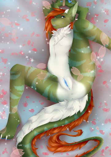 akumushiro andromorph anthro chest_tuft dragon fluffy genitals hi_res intersex jorden lips looking_at_viewer pussy solo sparkles spreading thick_bottom_lip tuft // 905x1280 // 1.3MB