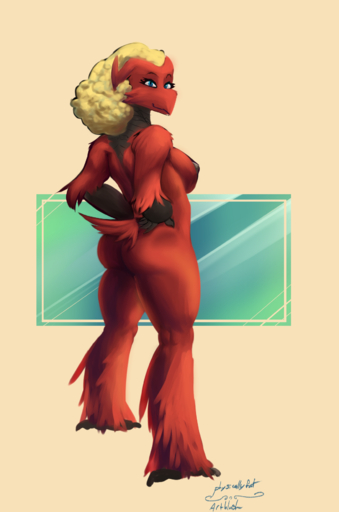 anthro artblush avian big_breasts big_butt bird blaziken blue_eyes breasts butt butt_pose curvy_figure eyelashes female hi_res nintendo nude pokemon pokemon_(species) pose rear_view signature solo thick_thighs video_games wide_hips // 1152x1740 // 738.2KB