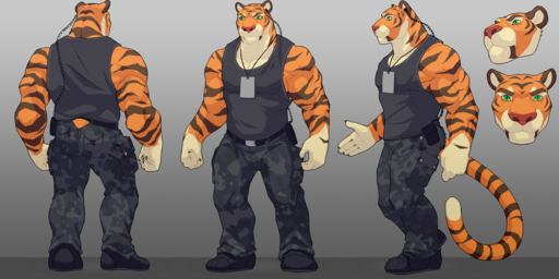 2:1 clothed clothing escort_(luvbites)_(character) felid green_eyes hi_res luvbites male mammal model_sheet muscular muscular_male pantherine solo stripes tiger wolfy-nail // 2500x1250 // 2.7MB