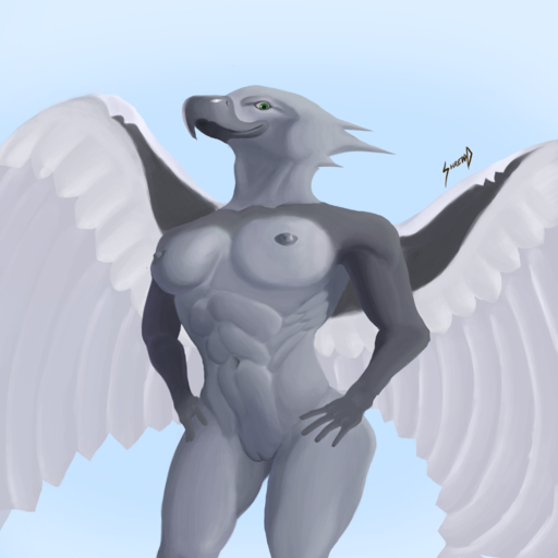 1:1 abs absurd_res accipitrid accipitriform anthro avian beak bird breasts eagle female genitals green_eyes harpy_eagle hi_res looking_at_viewer looking_down muscular muscular_anthro muscular_female nipples non-mammal_breasts pussy shredded_wheat solo wings // 3000x3000 // 3.5MB