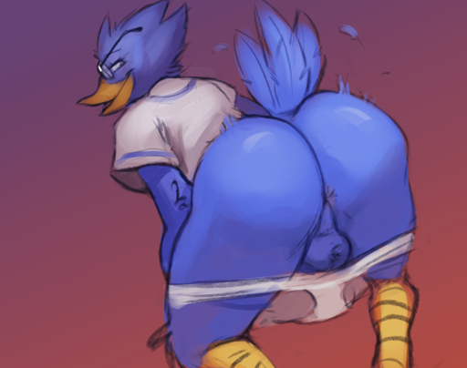 anthro anus avian berdly big_butt butt clothing deltarune hi_res male presenting presenting_anus presenting_hindquarters shaking_butt solo solo_focus underwear underwear_down unknown_artist video_games // 1920x1515 // 2.3MB