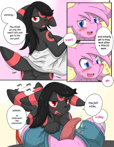 anthro big_breasts blush bodily_fluids breasts butt clothing dialogue duo eeveelution english_text female genital_fluids genitals girly hi_res legendary_pokemon male malefemale mew myuu_(rivvoncat) nintendo open_mouth penis pokemon pokemon_(species) precum rivvoncat tailwag tapering_penis text tongue tongue_out towel towel_only umbreon video_games // 1050x1350 // 570.8KB