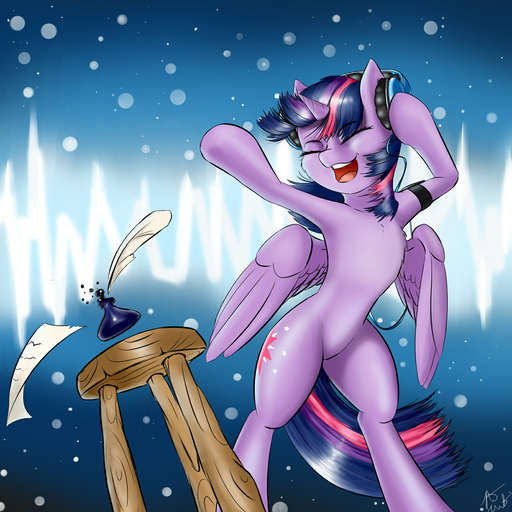 1:1 2014 cutie_mark dancing digital_media_(artwork) equid equine eyes_closed feathered_wings feathers female feral friendship_is_magic fur furniture hair hasbro headphones hi_res horn horse mammal multicolored_hair my_little_pony pudgeruffian purple_body purple_feathers purple_fur purple_hair shaded signature solo stool twilight_sparkle_(mlp) two_tone_hair winged_unicorn wings // 1600x1600 // 987.1KB