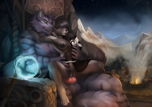 2019 abdominal_bulge animal_genitalia animal_penis anthro anthro_on_anthro anthro_penetrated anthro_penetrating anthro_penetrating_anthro areola balls black_nipples black_pussy bonfire breasts canid canine canine_penis canis chair chair_position clothing coyote detailed_background duo female female_penetrated from_behind_position fur furniture genitals green_eyes grey_body grey_fur hi_res hologram knot male malefemale male_penetrating male_penetrating_female mammal melee_weapon merrunz mountain nipples one_breast_out outside penetration penile penile_penetration penis penis_in_pussy pussy red_eyes robe sex sky sword tarja_esterdottir throne vaginal vaginal_penetration weapon wolf // 2560x1800 // 1.9MB