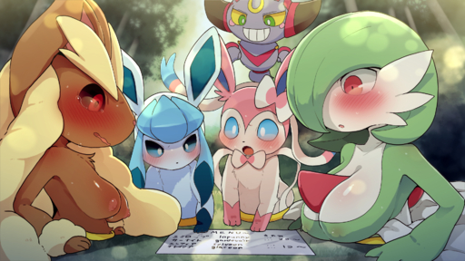 anthro blush bodily_fluids breasts dagasi detailed_background eeveelution exposed_breasts female feral gardevoir glaceon group hi_res hoopa humanoid legendary_pokemon lopunny nervous nintendo nipple_outline nipples outside pokemon pokemon_(species) portal stuck sweat sylveon tears video_games wide_eyed // 1920x1080 // 1.8MB