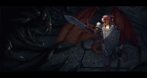 2019 anthro armor black_bars conditional_dnp detailed_background digital_media_(artwork) dragon group hi_res holding_object holding_sword holding_weapon horn latex_(artist) melee_weapon membrane_(anatomy) membranous_wings open_mouth shield standing sword teeth tongue weapon wings // 1600x848 // 1.1MB