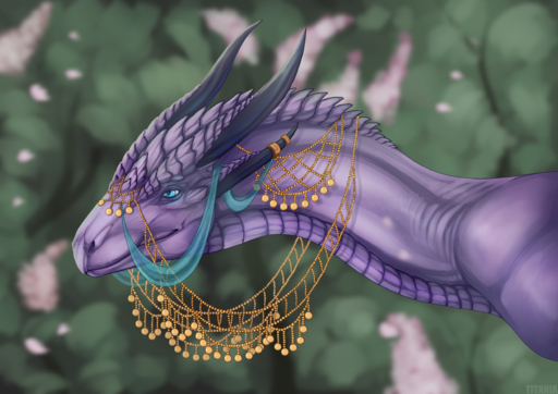 2019 ambiguous_gender blue_eyes digital_media_(artwork) dragon feral flamingtitania hi_res horn purple_body purple_scales purple_skin scales smile solo // 2500x1767 // 5.5MB