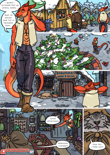 anthro avian bird boots bottomwear breasts brown_hair canid canine capreoline cervid christmas_tree cloak clothed clothing comic darnell_(zummeng) dialogue english_text footwear fox fur group hair hi_res holidays jewelry lagomorph leporid lizard male mammal marine market moose necklace orange_body orange_scales page_number pants penguin pinniped plant polar_bear rabbit reptile rubbing_neck scales scalie seal snow snowing speech_bubble standing teeth text tongue topwear tree url ursid ursine vest walking zummeng // 1131x1600 // 1.5MB
