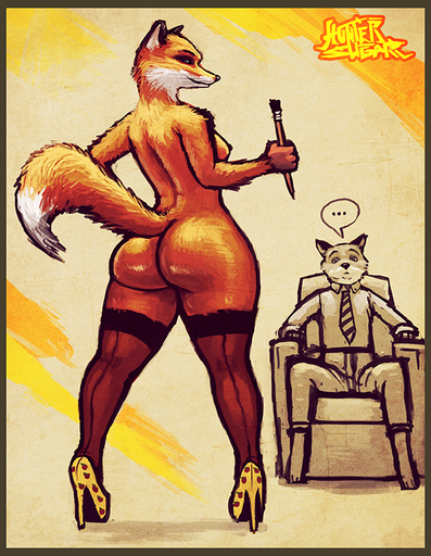 anthro barefoot bedroom_eyes belly big_butt black_body black_fur black_nose border bottomwear breasts brush butt canid canine clothed clothing duo eyebrows fantastic_mr._fox feet female fishnet fluffy fluffy_tail footwear fox fur furniture half-closed_eyes high_heels holding_brush holding_object holding_paintbrush husband husband_and_wife larger_female legwear looking_at_viewer looking_back male malefemale mammal married_couple mature_anthro mature_female medium_breasts mostly_nude mr._fox mrs._fox multicolored_body multicolored_fur multicolored_tail narrowed_eyes necktie nipples on_sofa orange_body orange_fur orange_tail paintbrush pants seductive shirt shoes side_boob signature simple_background sitting size_difference sligarthetiger smaller_male smile snout sofa standing stockings thick_thighs thigh_highs topwear whiskers white_belly white_body white_fur white_tail wide_hips wife yellow_border // 582x750 // 766.0KB