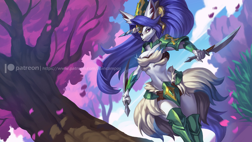 16:9 2020 alanscampos anthro armor big_ears blue_hair breasts canid canine canis curvy_figure daggers digital_media_(artwork) dual_wielding female hair hi_res holding_object holding_weapon horn long_hair looking_at_viewer mammal melee_weapon plant sierra_(mana) solo text tree unconvincing_armor url video_games voluptuous weapon widescreen wolf // 2000x1125 // 1.0MB
