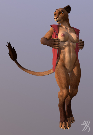 3d_(artwork) anthro athletic athletic_anthro athletic_female bottomless breasts brown_body brown_eyes brown_fur claws clothed clothing digital_media_(artwork) digitigrade felid female fur genitals grey_background hoodie jorie_(thirteeenth) lion mammal mostly_nude pantherine pussy simple_background solo thirteeenth topwear undressing // 749x1080 // 323.1KB