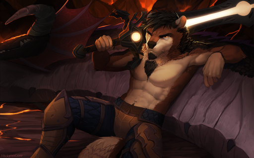 2019 5_fingers ambiguous_gender anthro badger black_hair brown_body brown_fur clothed clothing digital_media_(artwork) dragon duo fingers fur hair holding_object holding_sword holding_weapon lynncore male mammal melee_weapon mustelid musteline orange_eyes solo_focus sword tan_body tan_fur topless weapon // 1280x795 // 1.2MB