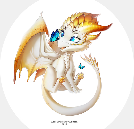 2018 arthropod blue_eyes butterfly chibi digital_media_(artwork) dragon female feral happy horn insect lepidopteran mayvara membrane_(anatomy) membranous_wings open_mouth scales scalie simple_background smile solo tongue western_dragon white_background white_body white_scales wings yasmil // 1000x963 // 521.0KB