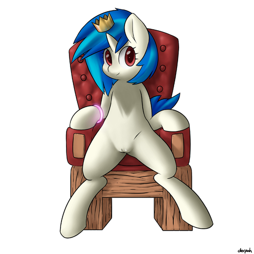 1:1 2014 absurd_res anthro anthrofied biped blue_hair chair crown digital_media_(artwork) equid equine eyelashes female flat_chested front_view fur furniture genitals glow_ring hair hi_res horn horse looking_at_viewer mammal marblesoda multicolored_hair nude on_chair pink_eyes pupils pussy red_pupils royalty semi-anthro simple_background sitting smile solo throne two_tone_hair unicorn vinyl_scratch_(mlp) white_background white_body white_fur wooden_chair // 3000x3000 // 1.6MB