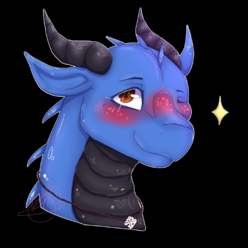 1:1 <3 accessory add1ct alenn alpha_channel ambiguous_gender black_chestplate black_horn blue_body blue_scales blush cracked die dragon glistening horn jewelry low_res necklace one_eye_closed red_eyes scales smile sparkles wink // 500x500 // 151.8KB