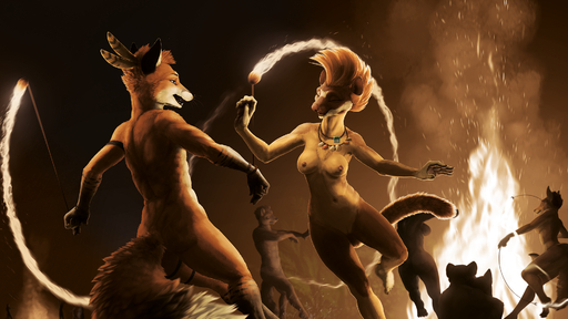 16:9 2021 aleutia anthro armband bonfire breasts brown_body brown_fur butt canid canine casual_nudity chest_tuft depth_of_field digital_media_(artwork) duo_focus eyes_closed feathers female fire fire_dancing fire_performance fire_poi fire_spinning fox fur genitals gloves_(marking) group hair hi_res inner_ear_fluff ipoke jewelry kalahari_(character) leg_markings legband long-tailed_weasel looking_at_another male malefemale mammal markings motion_blur mustela mustelid musteline navel necklace nipples nude open_mouth orange_body orange_fur performance_art pussy smile social_nudity socks_(marking) teeth tribal true_musteline tuft whiskers widescreen // 1920x1080 // 2.0MB