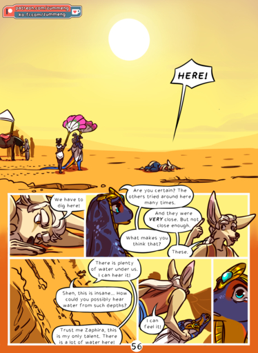 2019 anthro blue_eyes canid canine clothed clothing comic day detailed_background dialogue digital_media_(artwork) english_text female fennec fingers fox fur hair hi_res lying male mammal on_front open_mouth outside reptile scalie shen_(zummeng) sky snake speech_bubble text url vulpes white_hair zaphira_(zummeng) zummeng // 1169x1600 // 894.4KB
