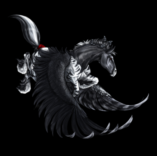 2015 alpha_channel arsauron black_body black_feathers black_hair digital_media_(artwork) equid equine feathered_wings feathers feral hair hi_res hooves horse mammal pegasus red_eyes simple_background transparent_background wings // 1718x1704 // 1.4MB