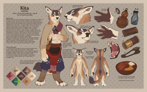 2021 5_toes anthro bag bottomwear claws clothed clothing color_swatch english_text feet felid food fur gaiters hi_res loincloth male mammal model_sheet open_mouth pawpads paws sash sleeves sleeves_rolled_up snowskau solo tan_body tan_fur tetton text toes // 2560x1599 // 3.3MB