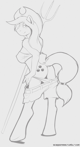 2012 anthro anthrofied applejack_(mlp) black_and_white butt clothing conditional_dnp cutie_mark earth_pony equid equine female friendship_is_magic hasbro hat headgear headwear horse looking_at_viewer mammal monochrome my_little_pony one_eye_closed pitchfork pony scappo seductive simple_background solo tools undressing white_background wink // 588x1075 // 228.1KB