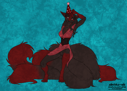 2019 4_toes 5_fingers alishka anthro barefoot biped breasts brown_body brown_fur canid canine clothed clothing digital_media_(artwork) dreamspinner featureless_crotch feet female fingers fox fur lingerie mammal multi_tail nocturne_(datban) red_body red_fur simple_background solo toes topwear // 1280x918 // 1.2MB