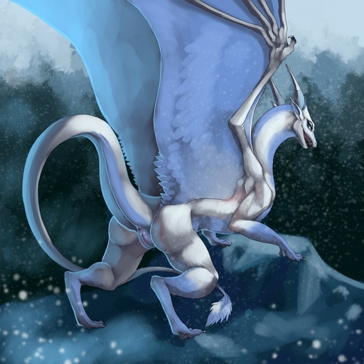 1:1 2015 anus blue_eyes butt claws digitigrade dragon feathered_dragon feathered_wings feathers female feral fur genitals hi_res horn looking_back open_mouth outside presenting presenting_hindquarters pussy scalie snow solo tail_tuft tuft wings winter zerolativity // 1280x1280 // 241.1KB