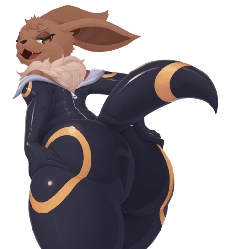 2019 anthro big_butt bodysuit brown_body brown_eyes brown_fur butt clothed clothing costume digital_media_(artwork) eevee eeveelution fangs female fur furry_wearing_fursuit fursuit half-closed_eyes hi_res holding_butt huge_butt looking_back narrowed_eyes neck_tuft nintendo open_mouth pata pokemon pokemon_(species) rear_view rubber simple_background skinsuit solo tan_body tan_fur thick_thighs tight_clothing tuft umbreon video_games white_background zipper // 1741x1920 // 822.9KB