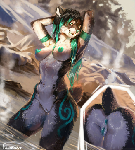anthro anus bathing breasts butt close-up eleacat felid female genitals hi_res hot_spring looking_at_viewer machairodontine mammal natsumi_oni nipples nude piercing pussy sabertoothed_cat skinny_dipping solo water // 1154x1280 // 335.1KB