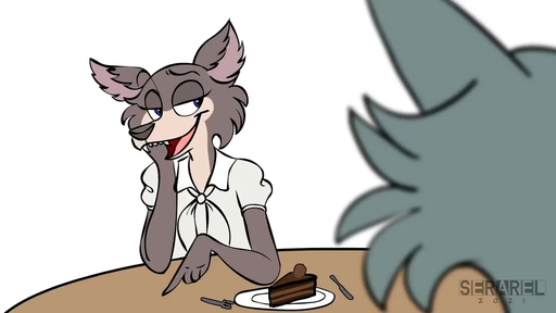 2021 2d_animation animated anthro beastars bodily_fluids cake canid canine canis claws clothed clothing cutlery dated dessert digital_media_(artwork) dilated_pupils dress dress_shirt duo ears_down english_audio english_text eyelashes female food fork fur furniture humor juno_(beastars) kitchen_utensils knife legoshi_(beastars) looking_at_another male mammal meme narrowed_eyes neckerchief necktie open_mouth orgasm pivoted_ears plate saliva screaming serareldeer sharp_claws sharp_teeth shirt short_playtime signature simple_background sound sound_warning sweat sweatdrop table teeth text thought_bubble tongue tools topwear vest voice_acted webm white_background white_eyes wide_eyed wolf // 1280x720, 9.5s // 1.0MB