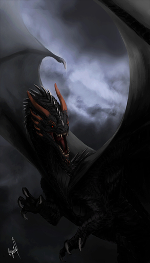 2019 4:7 black_body black_scales claws digital_media_(artwork) dragon horn membrane_(anatomy) membranous_wings open_mouth red_eyes ryuvhiel scales scalie spine spines teeth tongue western_dragon wings // 600x1050 // 488.8KB