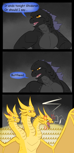 absurd_res ambiguous_gender angry anthro anthrofied clevzx close-up comic dialogue dragon english_text fangs feral godzilla godzilla_(series) hi_res horn humor hydra kaiju king king_ghidorah long_neck male monster multi_head narrowed_eyes open_mouth orange_eyes pecs royalty scalie screaming sharp_teeth squint teeth text toho tongue white_eyes wings // 1768x3659 // 1.8MB