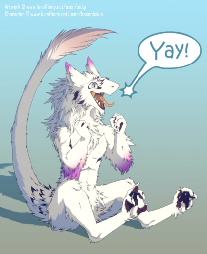 2018 4_fingers 4_toes ambiguous_gender anthro bacon_(baconbakin) biped black_body black_fur blue_background digitigrade english_text feet fingers fluffy fur hair happy hi_res looking_aside neck_tuft open_mouth pink_body pink_fur reaction_image sergal sharp_teeth sidgi silver_eyes simple_background sitting slim smile solo speech_bubble teeth text toes tongue tuft url white_body white_fur white_hair // 1140x1400 // 874.4KB