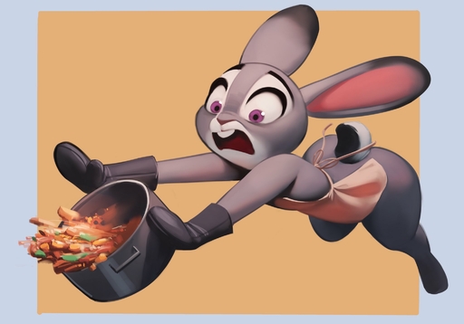 2022 anthro apron apron_only butt clothing female food fur grey_body grey_fur handwear hi_res judy_hopps lagomorph leporid long_ears mammal mostly_nude multicolored_body multicolored_fur open_mouth oven_mitts purple_eyes qupostuv35 rabbit simple_background solo thick_thighs two_tone_body two_tone_fur white_body white_fur // 2048x1431 // 138.6KB