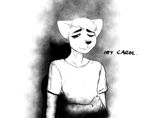2021 anthro bags_under_eyes canid canine canis carol_(hladilnik) comic daniel_(hladilnik) english_text ghost hi_res hladilnik hug hugging_from_behind male mammal monochrome obscured_face one_eye_closed shadowy_figure smile solo spirit text wolf // 1646x1280 // 655.4KB