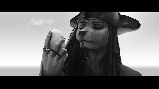 16:9 anthro braided_beard canid canine clothed clothing fur greyscale hat headgear headwear holding_object ipoke jack_sparrow light lighting male mammal monochrome outside ring solo widescreen // 1200x675 // 160.9KB
