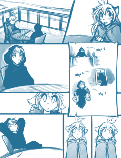 2015 anthro blue_and_white cloak clothing comic conditional_dnp duo felid female flora_(twokinds) fur furniture hair human keidran male mammal monochrome outside pantherine simple_background sketch table tiger tom_fischbach trace_legacy twokinds webcomic webcomic_character white_background // 825x1075 // 162KB