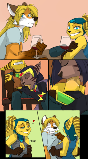 <3 alcohol angela_cross anthro anthro_on_anthro anthro_penetrated anthro_penetrating anthro_penetrating_anthro beverage big_penis blush bodily_fluids body_part_in_mouth canid canine cazar_(ratchet_and_clank) close-up comic diner drunk fellatio female female_penetrated flashing flashing_breasts foreskin fox genitals group hand_in_pants heart_reaction hi_res jcfox kissing lombax male malefemale male_penetrating male_penetrating_female mammal oral oral_penetration pant_tug penetration penile penile_penetration penis ratchet saliva sasha_phyronix sex smile smirk substance_intoxication thick_penis video_games wine zummeng // 714x1280 // 635.5KB
