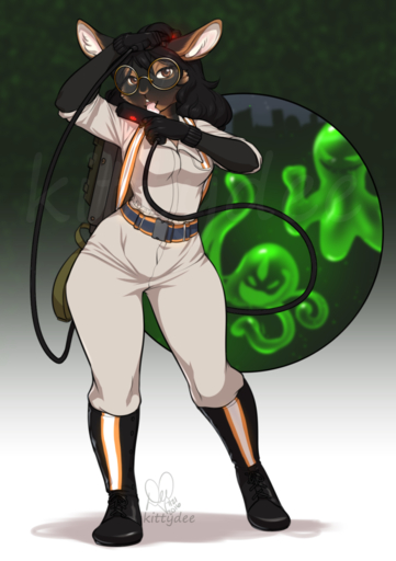 2016 annie_(theredhare_and_demicoeur) anthro biped black_hair boots clothed clothing domestic_rabbit eyewear female footwear ghostbusters glasses gradient_background hair hi_res kittydee lagomorph leporid looking_at_viewer mammal open_mouth oryctolagus rabbit rex_rabbit simple_background solo standing suggestive theredhare tongue tongue_out wide_hips // 903x1280 // 674.6KB