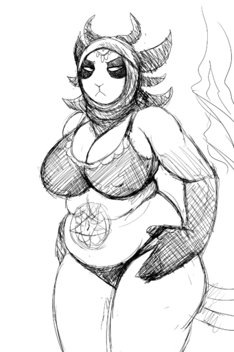 2:3 anthro big_breasts bovid bra breasts caprine caprine_demon clothed clothing curvy_figure demon female goat hand_on_hip hi_res hladilnik huge_breasts mammal monochrome panties shay_(hladilnik) slightly_chubby solo thick_thighs underwear voluptuous // 1280x1920 // 742KB