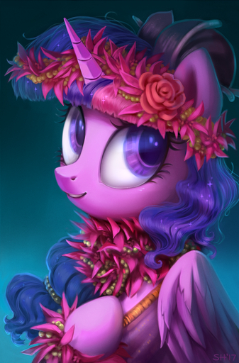 2017 equid equine eyelashes feathered_wings feathers female feral flower friendship_is_magic hair hasbro horn horse long_hair mammal my_little_pony plant purple_body purple_feathers smile solo sorc twilight_sparkle_(mlp) winged_unicorn wings // 775x1179 // 1.1MB